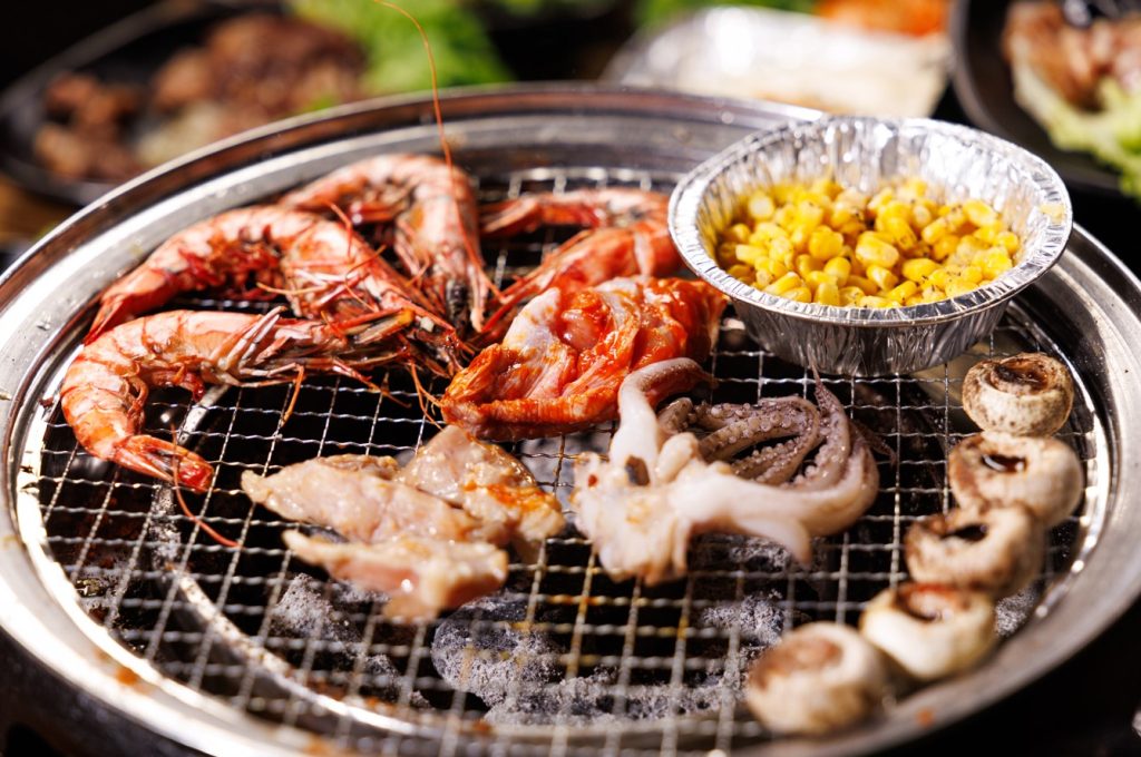 seafood on charcoal grill at AYCE BBQ restaurant in Hurstville