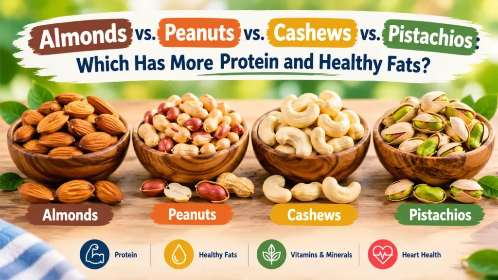 Almonds vs. Peanuts vs. Cashews vs. Pistachios: Which Has More Protein and Healthy Fats?