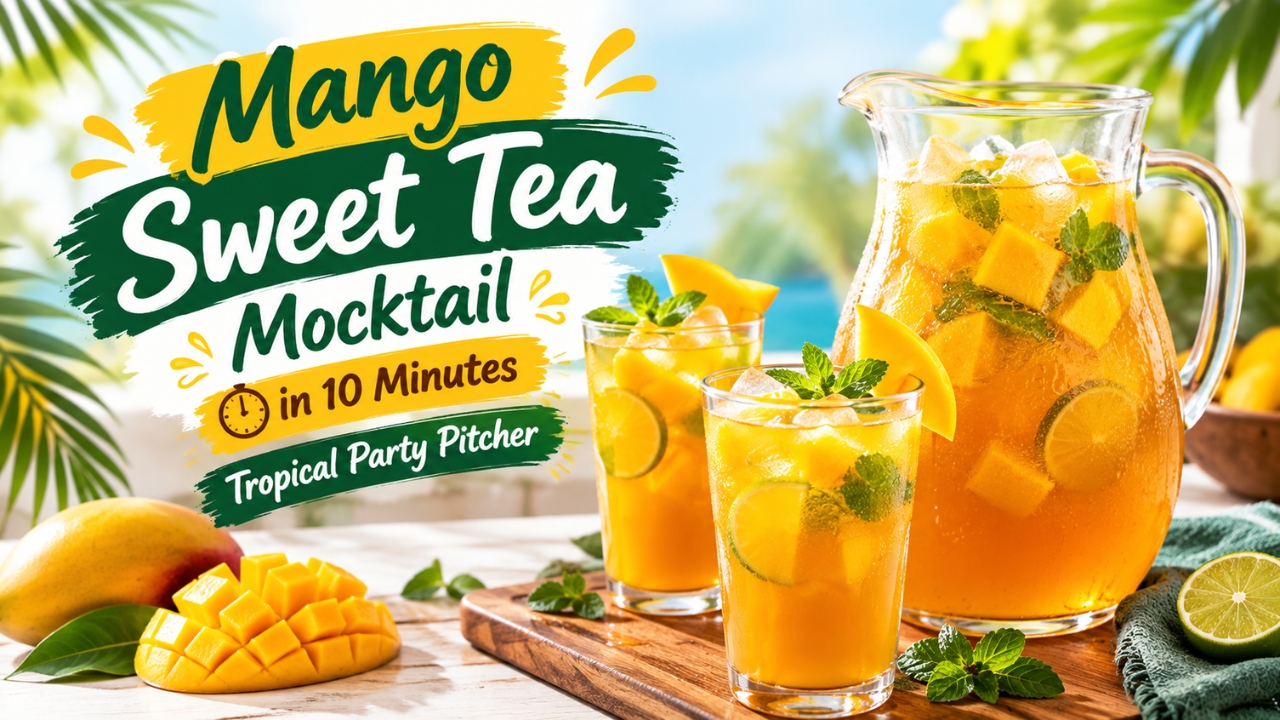 Mango Sweet Tea Mocktail in 10 Minutes: Easy Tropical Party Pitcher!