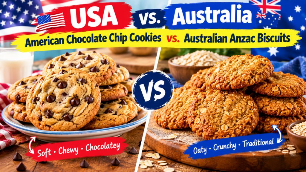 USA vs. Australia: American Chocolate Chip Cookies vs. Australian Anzac Biscuits