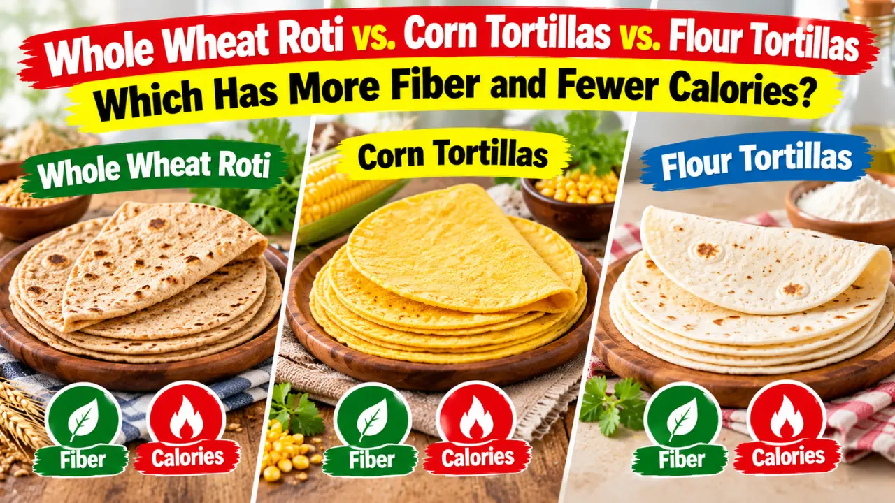 Whole Wheat Roti vs. Corn Tortillas vs. Flour Tortillas: Which Has More Fiber and Fewer Calories?